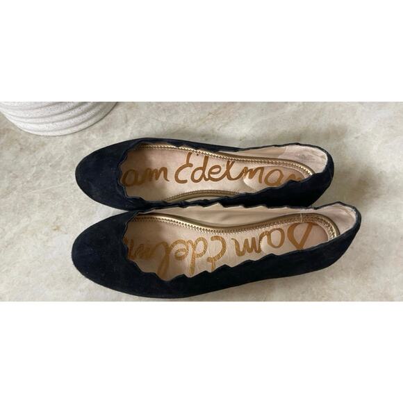 Sam Edelman Francis scalloped black suede leather flats Sz 9-1/2 EUC - Picture 3 of 10